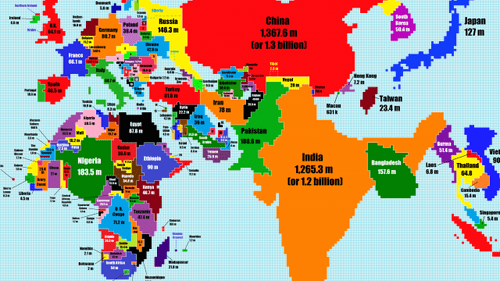 771 This Is What A World Map Looks Like When Scaled According To Population Size