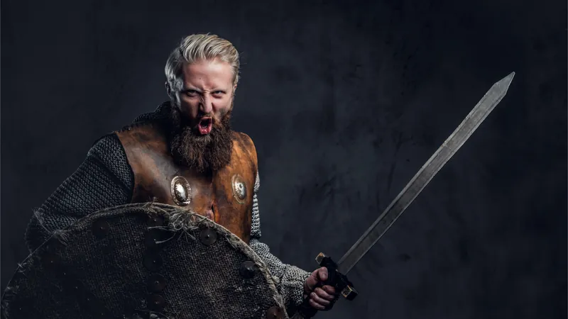 A viking LARPer ready for battle