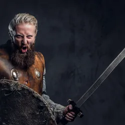 A viking LARPer ready for battle