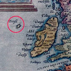 Abraham Ortelius' map of Europe from 1595, showing an island which doesn't exist.