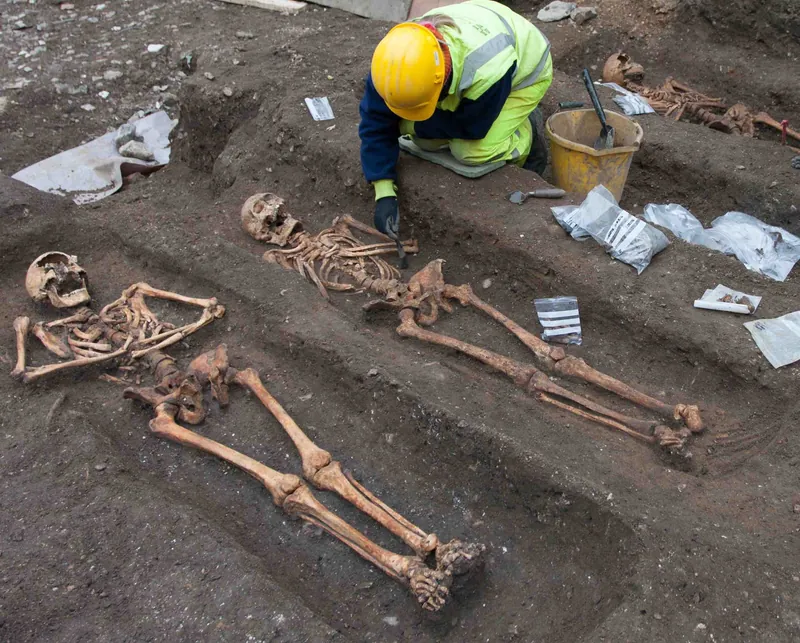 The skeleton of two medieval friars buried on the former grounds of the Augustinian friary in Cambridge