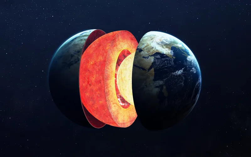 A diagram of Earth showing three of its main layers: the crust, mantle, and core.