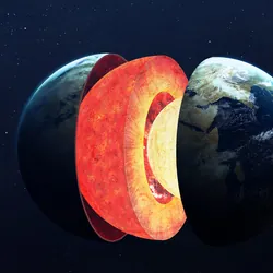 A diagram of Earth showing three of its main layers: the crust, mantle, and core.