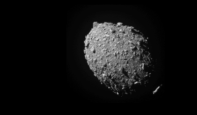 Dimorphos asteroid against black background as seen by the DART spacecraft
