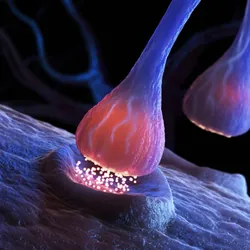 Illustration of synapse and neuron cells sending electrical chemical signals