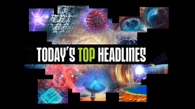 Today's Top Headlines Different images such as a virus, x-ray, lake and eyeball arranged on a black background with the Today's Top Headlines written in capital letters in the middle.