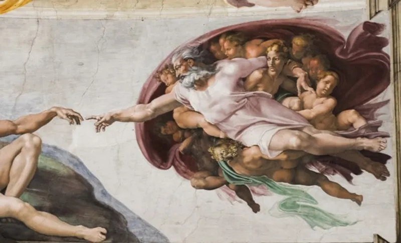 God and Adam in the Universal Judgement inside the Sistine Chapel in Vatican City.