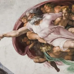 God and Adam in the Universal Judgement inside the Sistine Chapel in Vatican City.