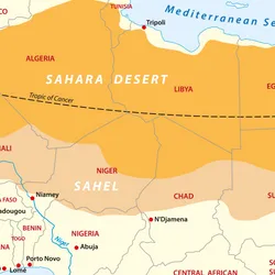 Map of northern Africa showing the Sahara desert