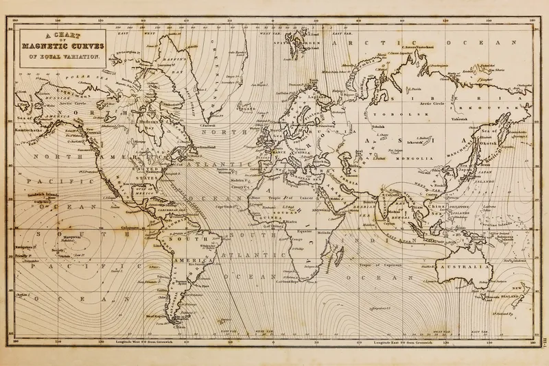 Photo of a genuine hand drawn world map, it was drawn in 1844 and therefore the countries are named as they were in the 19th century, the staining is a result of natural ageing process