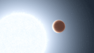 An extremely bright star is glowing so much a planet is not clearly visible in its glare