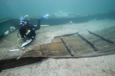 The Zambratija shipwreck laying on the seabed off the coast of Croatia.