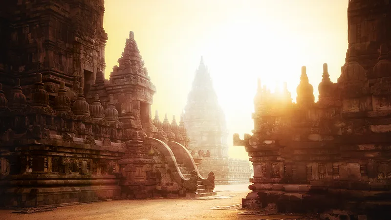 Sunrise at Prambanan Temple in Yogyakarta.