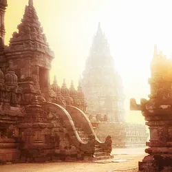 Sunrise at Prambanan Temple in Yogyakarta.