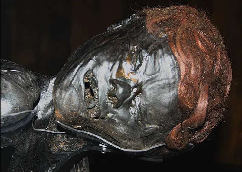 The face of Grauballe Man, a bog body that was uncovered in 1952 from Denmark.