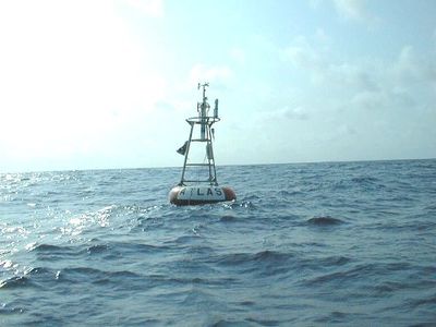 The NOAA weather-monitoring buoy called "Station 13010 - Soul" found at Null Island in the Gulf of Guinea.