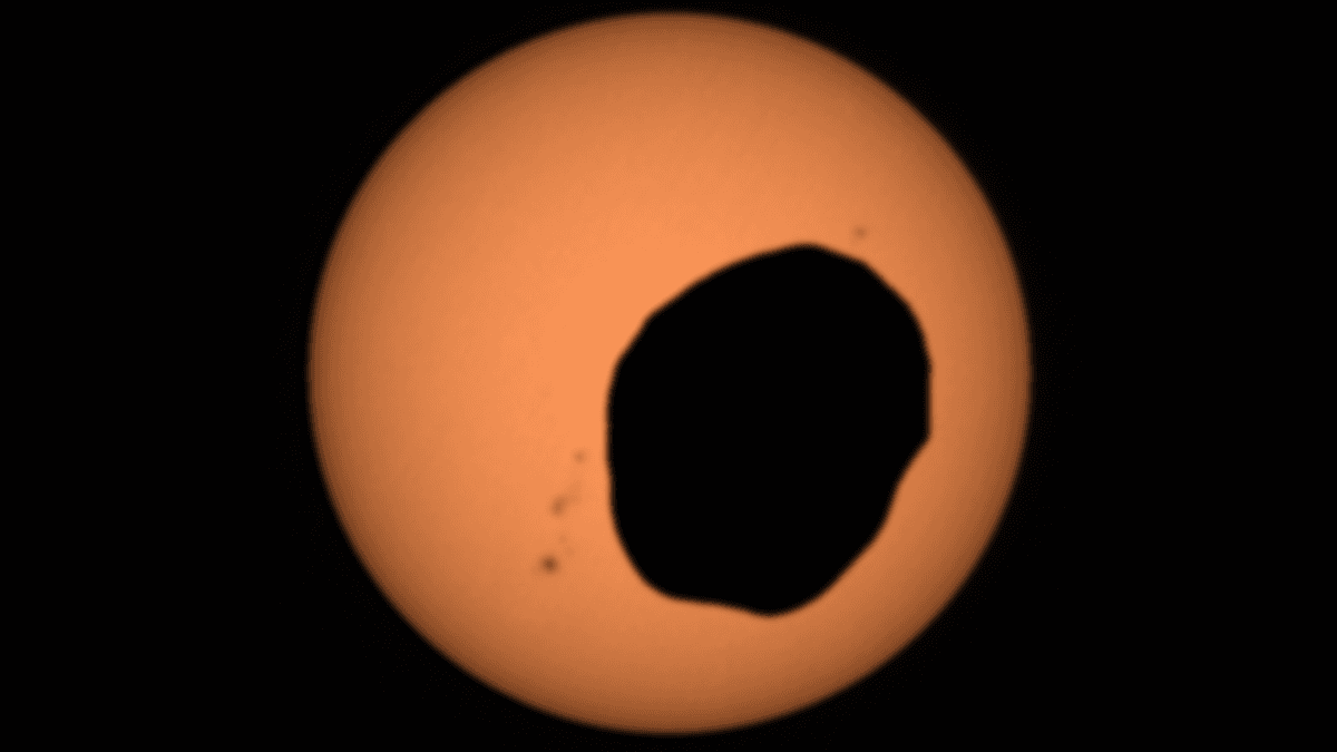 Perseverance Captures Doomed Moon Phobos Partially Eclipsing The Sun On Mars