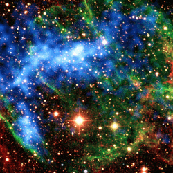 Supernovae produce remnants like W49B shown here by combining images from many parts of the spectrum, as these expand, they seed the galaxy with grains containing unusal isotope nucleii