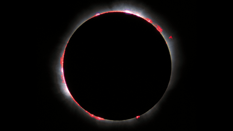 Solar prominences seen during the last total eclipse of the last millennium, as seen from France.