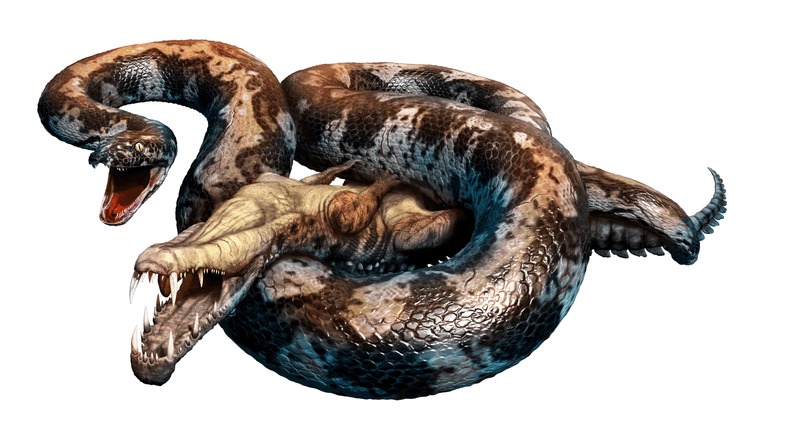 An artist's impression of a prehistoric giant snake like a Titanboa, 3D illustration