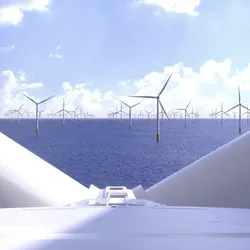 A view of Dogger Land, the largest offshore windfarm in the world, found in the North Sea off the coast of the UK.