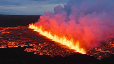 lava erupting from a volcanic fissure