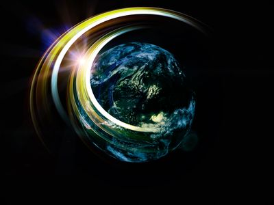 Illustration of earth spinning with rings