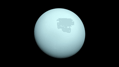Uranus is almost ocmpletely illuminated. It looks a pale blue with no features.