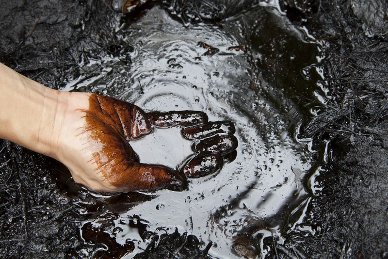 Oil spill on the ground. 