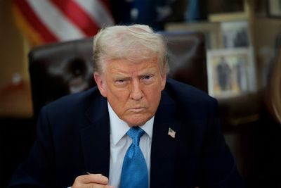 Trump looking confused at something slightly off camera.