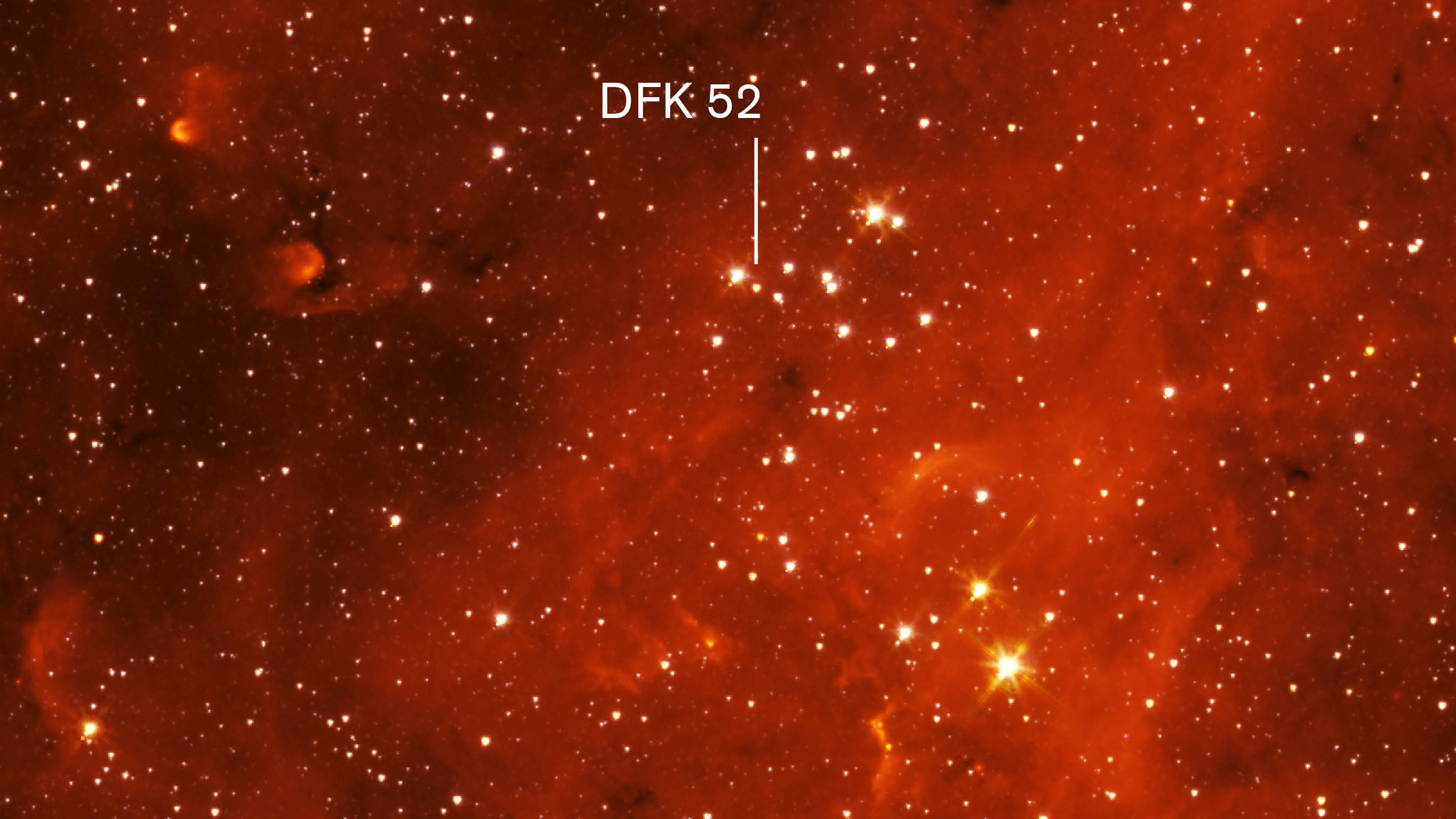 The Stephenson 2 open cluster contains stars so bright that DFK 52 is comfortably outshone.