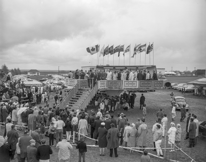Crowds gathered at the official opening of UFO Landing Pad, St. Paul, Alberta, 1967