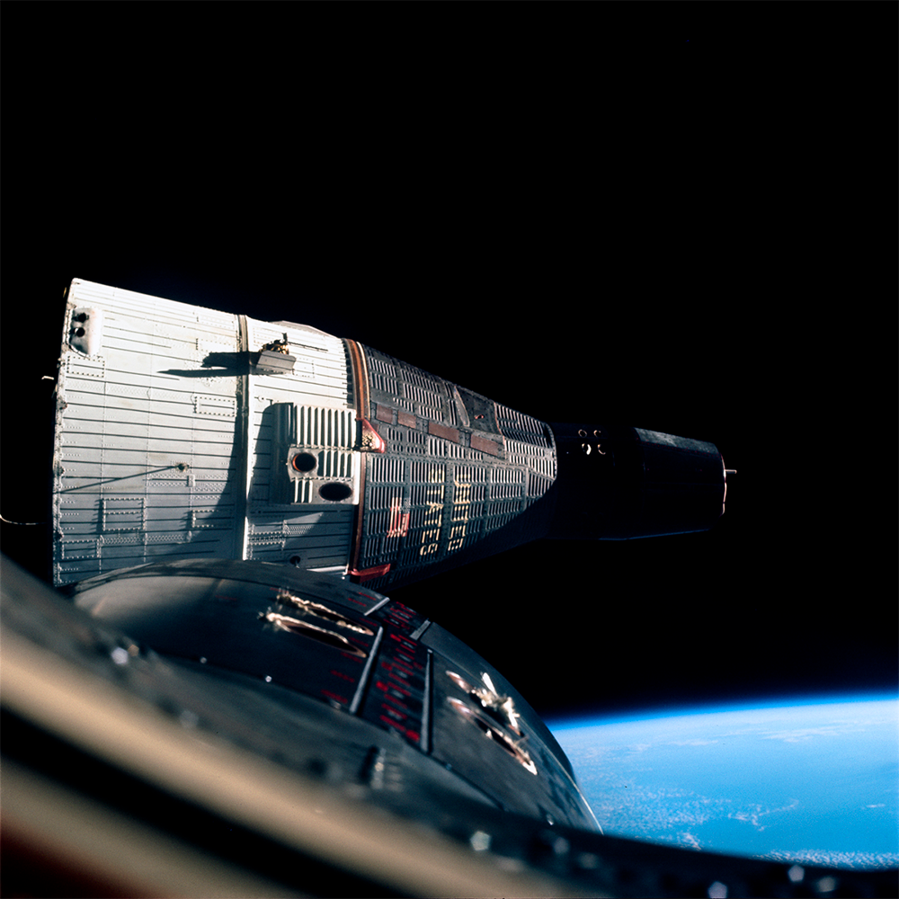 Gemini 7 meets Gemini 6A in space.