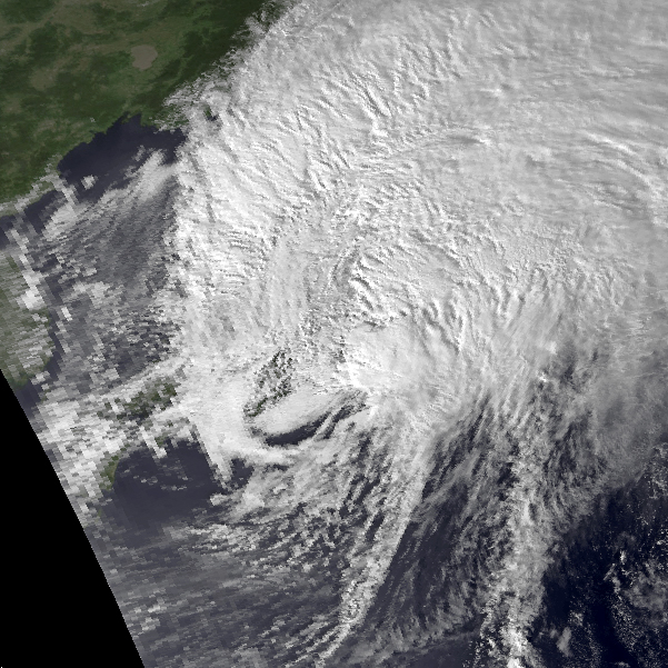 Satellite Imagery Of Typhoon Tip over Japan on October 19, 1979.