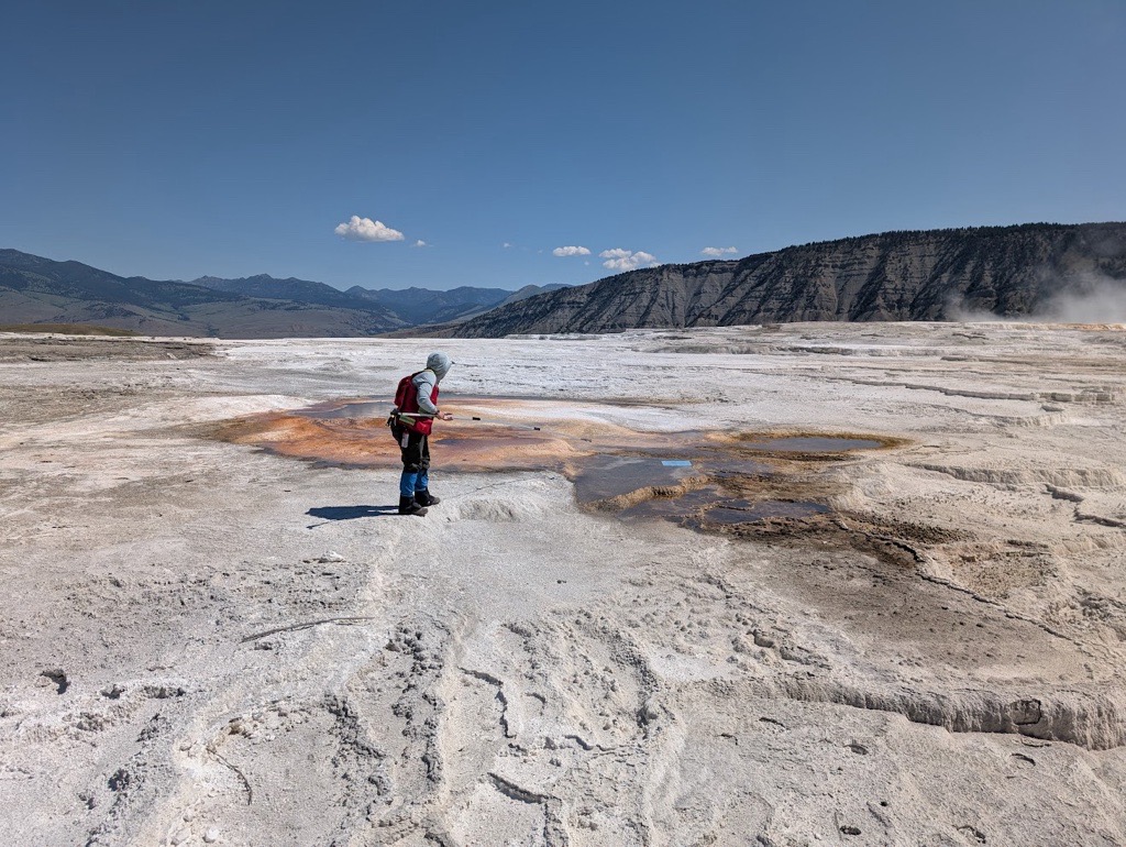 Extracting wind-blown litter from a thermal feature in Yellowstone National Park