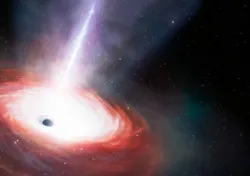 Artist's impression of a quasar caused by a supermassive black hole in the early universe of the kind that has just been found to be smaller than previously thought