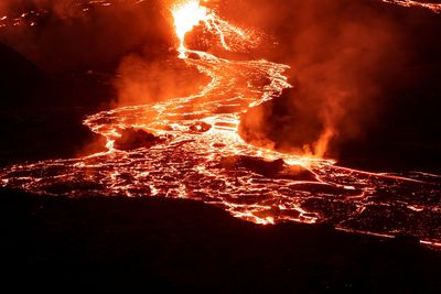 Lave flowing down a mountain. 