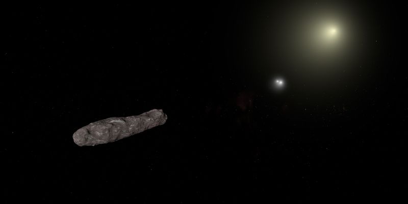 3D illustration of interstellar object Oumuamua