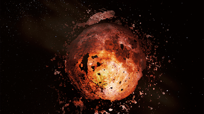 A planet or moon being destroyed in an unspecified catastrophe.