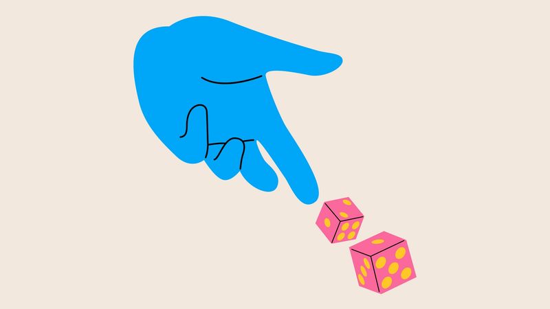 An illustration of hand rolling a couple of dice 