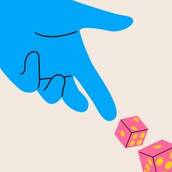 An illustration of hand rolling a couple of dice 