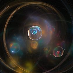 transparent sphere and arches on a black background as a representation of quantum gravity