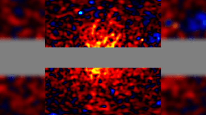 Map of the intensity of gamma-rays within around 100 degrees of the galactic center with the galactic plane blocked out, and components other than the halo excluded.