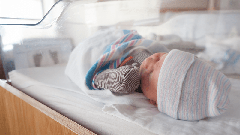 A newborn baby in hospital.