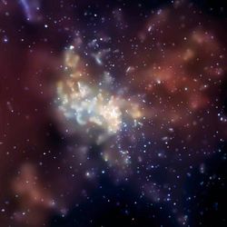 the area looks like a bright colorful and wispy cloud