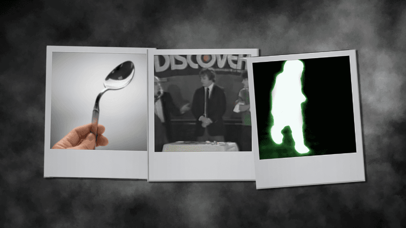 photograph of the moment project alpha was revealed, a bent spoon, and a ghostly image