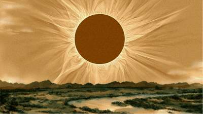 An artist's impression of the total solar eclipse of 709 BCE as seen from Qufu, based on a description written long afterwards and a photograph of the April 2024 solar eclipse.
