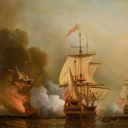 "Wager's Action Off Cartagena", painted by Samuel Scott, shows an attack on the San José by Commodore Charles Wager's Expedition.  