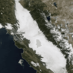 Satellite imagery shows tule fog over California’s Central Valley on Saturday, November 29, 2025.