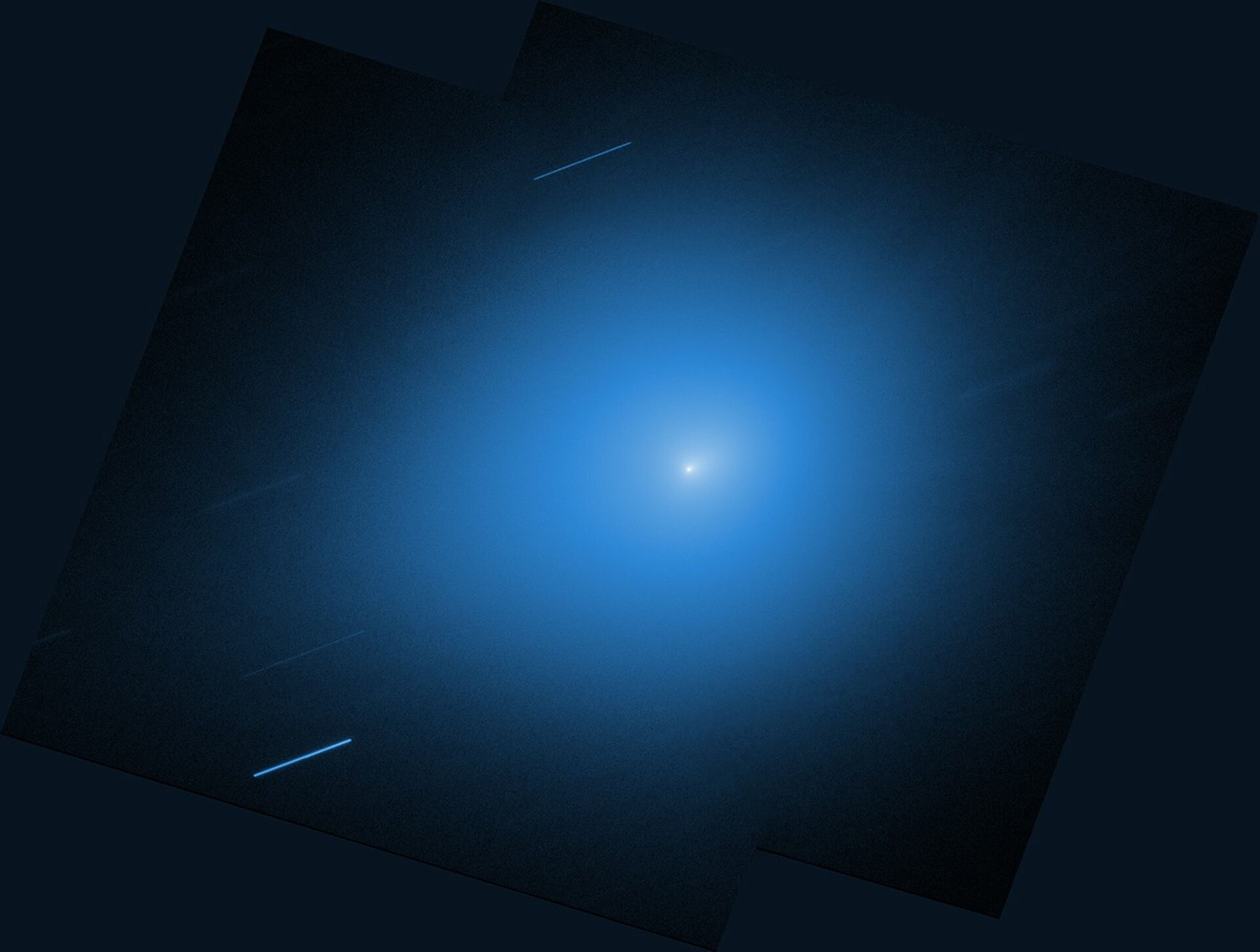 3i/ATLAS observed by Hubble on November 30, 2025. The background stars appears as streaks as Hubbe tracked the comet across the sky.